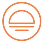 Orange icon of a sunrise with horizon lines, symbolizing freedom and new beginnings
