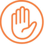 Orange icon of an open hand, symbolizing human connection, emotion, and shared experiences