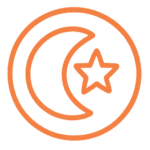Orange icon of a crescent moon with a star, symbolizing contemplation and cosmic reflection