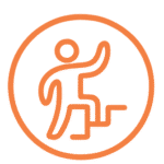 Alt Text: Orange icon of a figure reaching upward, symbolizing personal growth and confidence