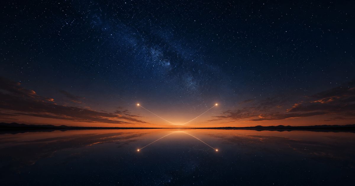 Two distant stars drawn together over a mirrored horizon, a poem about being born for each other by Joshua Cintron.