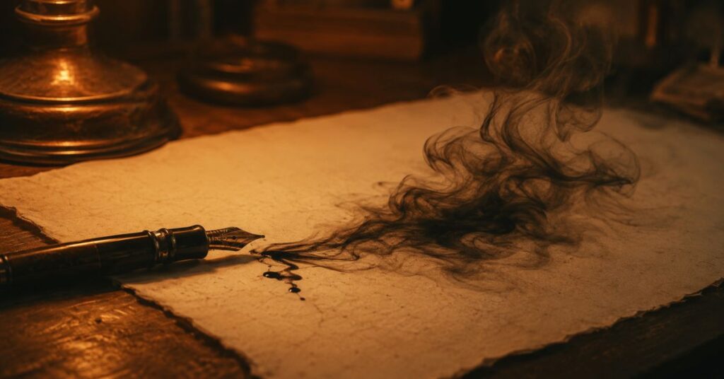 A fountain pen, ink dissolving mid line. A love poem by Joshua Cintron on when words aren’t enough to say I love you.