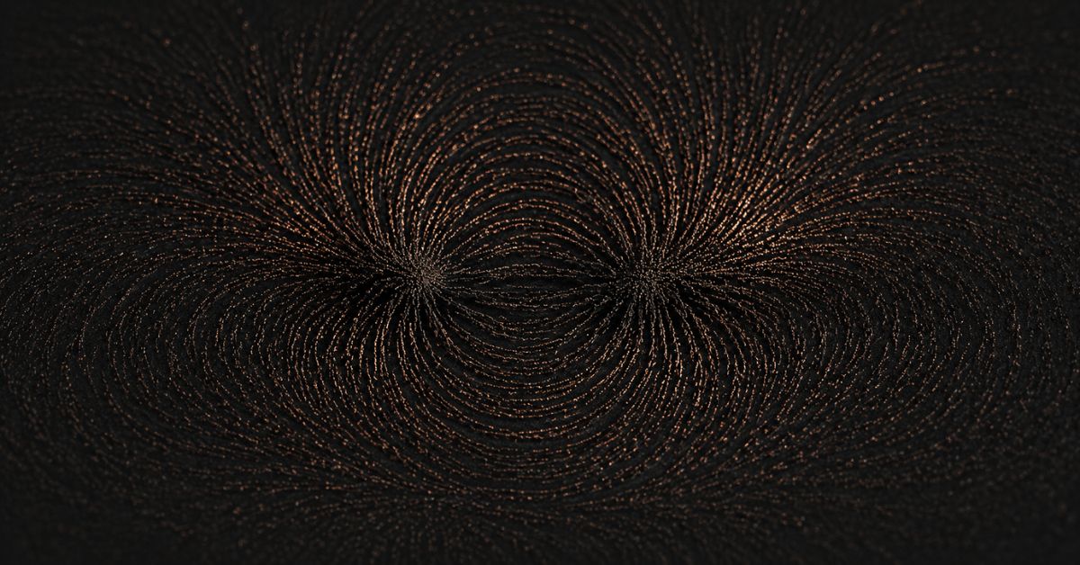 Dark iron filings curved into lines around an invisible magnetic source | featured image for An Unbreakable Pull on Sayspire.