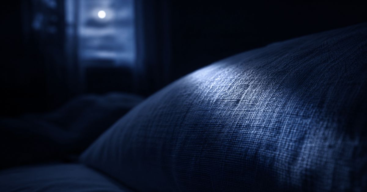 Pale moonlight on a linen pillow's weave as the room fades to shadow | featured image for Defying the Dark on Sayspire.