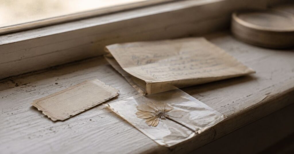 A ticket stub, pressed flower, and worn note on a sunlit windowsill | featured image for Made Me a Believer on Sayspire.