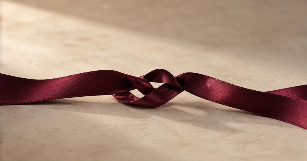 Loosened burgundy ribbon knot pulling apart | featured image for Already Gone on Sayspire.